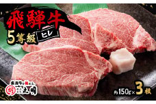 飛騨牛5等級　ヒレ　約150g×3枚_ 飛騨牛 肉 黒毛和牛 国産牛 ブランド牛 霜降り ヒレ ヒレ肉 フィレ ひれ 牛肉 牛 にく ニク ステーキ 焼肉 BBQ やわらかい 5等級 贈答 ギフト プレゼント 贈り物 冷凍 【1043510】