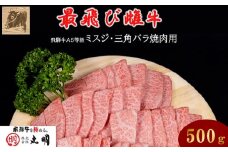 ＜最飛び雌牛＞飛騨牛A5等級ミスジ・三角バラ焼肉用　500g【1520156】