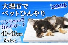 大理石ペットひんやりボード 40×40センチ ビアンコカラーラ イタリア産 2枚セット【1287888】