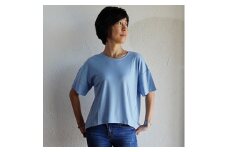 エクストラファインメリノウール100%　2WAY半袖Tシャツ　サックス　F-116【1059017】
