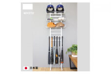 [№5331-0123]野球道具突っ張りラック 白 バットスタンド ソフトボール 国産