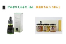 [№5331-0288]プロポリスエキス 10ml・国産はちみつ3本入り セット　天然　蜂蜜　ハチミツ