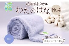 [№5331-0389]超無撚糸 タオル わたのはな No.4 春空 ライトブルー 約34×120cm 八分咲き 太糸 ショートパイル むねんし 雑貨 日用品 パイル 綿100％ 柔らか 軽い ボリューム 吸水 風合い ハーフバスタオル プレゼント ギフト 贈り物 浅野撚糸 送料無料 岐阜県 安八町
