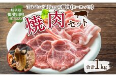 [№5568-0019]Takahashi Farmの豚肉 焼き肉用セット 豚ロース 豚バラ 各500g 合計1kg 岐阜県産 精肉 豚肉 お肉 焼肉 ヤキニクロース バラ 鉄板焼 国産 豚 ブタ ぶた 料理 人気 お取り寄せ ご褒美 自家用 ギフト 送料無料 岐阜県 揖斐川町