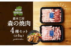 [№5568-0088]森本工房 森の焼肉 飛騨・美濃けんとん 4種 セット計1kg 各250g 焼肉 肉 お肉 豚肉 ブランド豚 ポーク 豚バラ スペアリブ ロース 肩ロース 食べ比べ 詰め合わせ BBQ 冷蔵 送料無料 岐阜県 揖斐川町