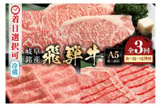 【定期便３回】「飛騨牛食べ比べ定期便」 A5等級 肩ロース サーロイン ロース 着日指定可 冷蔵配送 焼肉 しゃぶしゃぶ すき焼き 牛肉 黒毛和牛 飛騨牛 (88)