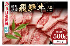配送日指定可能「A5等級 飛騨牛 カルビー 焼肉用 500g」冷蔵配送 150日先まで先行予約可能 焼き肉 バーベキュー BBQ 黒毛和牛 2人前 3人前 (507)