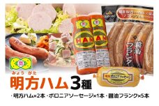 明方ハム 詰合せ Bセット 明方ハム ボロニアソーセージ 醤油フランク 特産品 加工品 農協 (499)