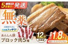 【12回定期便】あんしん豚 ブロックセット 約1.8kg 豚肉 ロース モモ カタ 国産 白川町 / 藤井ファーム [AWAF027]