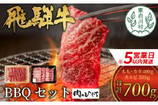 【スピード発送】 飛騨牛 BBQセット (カルビ300g＋もも・カタ焼肉用400g) 計700g A5 A4 国産 牛 冷凍 和牛 牛肉 カルビ もも モモ カタ 肩 かた 豪華 ギフト 贈答 にく お肉 肉 東白川村 岐阜 飛騨 贅沢 霜降り 赤身 肉のひぐち 20000円 二万円 すぐ届く 即納 最短発送 最速発送