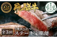 【翌月から発送開始】飛騨牛 ステーキ定期便 全3回 計約1.5kg ステーキ 焼肉 BBQ リブロース モモ サーロイン 贅沢 贈り物 3ヶ月 定期 おすすめ 選べる 人気 飛騨 ブランド牛 肉のひぐち