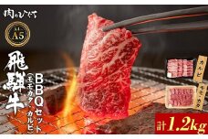 飛騨牛 BBQセット（カルビ・モモカタ） 1.2g A5 A4 国産 牛 冷凍 和牛 牛肉 カルビ もも モモ カタ 肩 かた 豪華 ギフト 贈答 にく お肉 肉 東白川村 岐阜 飛騨 贅沢 霜降り 赤身 肉のひぐち