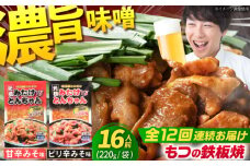 【12回定期便】岐阜県産豚もつの鉄板焼き「元祖みたけとんちゃん」2種セット（16人前） / モツ もつ 白もつ ホルモン / 御嵩町 / 藤よし [AVAA017]