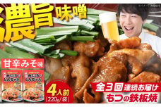 【3回定期便】岐阜県産豚もつの鉄板焼き「元祖みたけとんちゃん」甘辛みそ味（4人前） / モツ もつ 白もつ ホルモン / 御嵩町 / 藤よし [AVAA018]