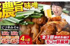 【3回定期便】岐阜県産豚もつの鉄板焼き「元祖みたけとんちゃん」ピリ辛みそ味（4人前） / モツ もつ 白もつ ホルモン / 御嵩町 / 藤よし [AVAA024]
