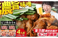 【3回定期便】岐阜県産豚もつの鉄板焼き「元祖みたけとんちゃん」ピリ辛みそ味（4人前） / モツ もつ 白もつ ホルモン / 御嵩町 / 藤よし [AVAA024]