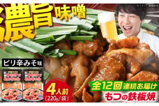【12回定期便】岐阜県産豚もつの鉄板焼き「元祖みたけとんちゃん」ピリ辛みそ味（4人前） / モツ もつ 白もつ ホルモン / 御嵩町 / 藤よし [AVAA026]