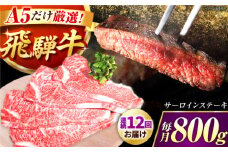 【12回定期】特選飛騨牛５等級ステーキ(サーロイン800g) / 飛騨牛 ブランド牛 A5 サーロイン ステーキ サーロインステーキ 4枚  ステーキ肉 すてーき  さーろいん 肉 牛肉 定期便 / 御嵩町 / 肉のキング [AVAG010]