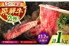 【12回定期】特選飛騨牛ステーキ&すきやき用(1Kgセット) / 飛騨牛 焼肉 ステーキ 肉 すき焼き すきやき 鍋 A5ランク 牛肉 / 御嵩町 / 肉のキング [AVAG013]