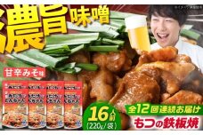 【12回定期便】 岐阜県産豚もつの鉄板焼き「元祖みたけとんちゃん」甘辛みそ味（16人前） / モツ もつ 白もつ ホルモン / 御嵩町 / 藤よし [AVAA075]