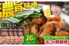 【12回定期便】岐阜県産豚もつの鉄板焼き「元祖みたけとんちゃん」ピリ辛みそ味（16人前） / モツ もつ 白もつ ホルモン / 御嵩町 / 藤よし [AVAA078]