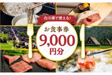 白川村 共通お食事券 9,000円分 チケット 岐阜 白川郷 世界遺産 観光 旅行 食事券 結旨豚 飛騨牛 定食 そば 飛騨 ディナー ランチ［ S399 ］