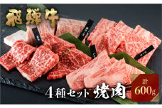 飛騨牛 牛肉 焼肉 赤身 霜降り 食べ比べ 150g×4種 600g A4等級以上 のし対応 お中元 お祝い ギフトに JA飛騨 25000円 [S453]