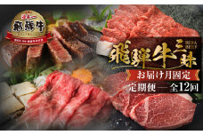 《まるごと定期便》12回 固定月 厳選 お届け 飛騨牛 三昧  肉 牛肉 すき焼き ステーキ 切り落とし 焼肉 バラエティ 定期便 12か月 300000円 30万 [S634]