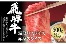 飛騨牛 霜降り・赤身スライスセット（すき焼き/しゃぶしゃぶ） 600g（150g×各2パック） 冷凍真空パック | 肉 お肉 すき焼き すきやき しゃぶしゃぶ 黒毛和牛 和牛 個包装 小分け 人気 おすすめ 牛肉 ギフト [MZ004]
