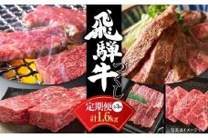 【定期便】飛騨牛（全３回）（ステーキ /焼肉 / ブロック[塊] ) 計1.6kg 全3回 | 焼肉 ステーキ カルビ 牛 定期 飛騨高山ミート [MZ101]