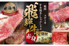 《定期便》全3回 飛騨牛 赤身（ステーキ /焼肉 / すき焼き）[飛騨高山ミート] | 冷凍真空パック 肉 お肉 すきやき 黒毛和牛 和牛 人気 おすすめ 牛肉 [MZ103]