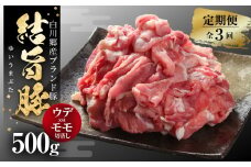 《定期便》全3回 結旨豚 ウデ又はモモ 切り落とし 500g 冷凍真空パック | 肉 お肉 豚肉 国産 食べ比べ セット 白川郷 岐阜県 白川村 ブランド豚 人気 おすすめ ギフト 飛騨高山ミート 15000円 [MS102]