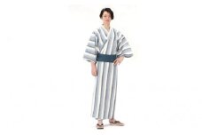 遠州綿紬使用　男性用　日本製　旅館浴衣&帯のセット　富士 [№5786-8016]2091