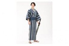 遠州綿紬使用　男性用　日本製　旅館浴衣&帯のセット　夜富士 [№5786-8017]2091