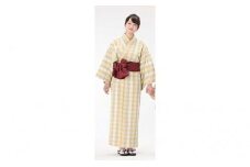 遠州綿紬使用　女性用　日本製　旅館浴衣&帯のセット  檸檬 [№5786-8020]2092