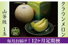 クラウンメロン 定期便 12ヶ月 山等級 メロン 1玉 マスクメロン めろん 果物 フルーツ 旬の果物 旬のフルーツ 高級フルーツ 12回 お楽しみ 静岡県 浜松市 【配送不可：離島】 [№5786-3429]