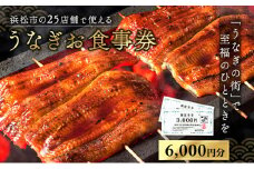 お食事券 うなぎ 浜松市25店舗で使える 6000円 食事券 補助券 チケット レストラン 料理屋 鰻 ウナギ 丑の日 土用の丑の日 静岡 静岡県 浜松市  [№5786-3886]