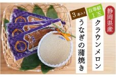 クラウンメロン【並（白等級）】1玉（1.3kg前後）＋うなぎ蒲焼（120g×3尾）セット [№5786-4921]