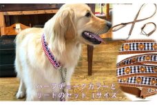 【大型犬用・Lサイズ】ハーフチョークカラーとリードのセット（ブラックギンガム） ペット用品 首輪 しつけ しつけ用首輪 歩行訓練 訓練 苦しくない 日本製 調節可 脱着 簡単 首輪嫌い 抜けない構造 上部  [№5786-5064]