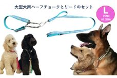 【大型犬用・Lサイズ】 ハーフチョークカラーとリードのセット（ピンクハート＆ターコイズ） ペット用品 お散歩グッズ シニア犬 気管支を痛めない ゴールデンレトリバー 簡単脱着 しつけ 訓練  [№5786-5287]