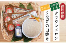 クラウンメロン【上(山等級)】1玉＋うなぎ白焼3本セット [№5786-5476]