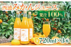 果汁 100％  みかん ジュース  720ml × 3本 西浦 オレンジ 飲み物 静岡 沼津 2025年2月以降順次発送