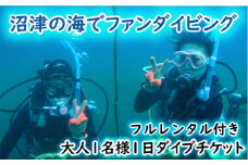 ファン ダイビング チケット 大人 1名 1日 2ビーチ ダイブ フルレンタル 込み 沼津 伊豆 半島 アクティビティ 遊び マリンスポーツ マリンアクティビティ スキューバ ダイビング 海 大瀬崎 平沢 獅子浜 井田