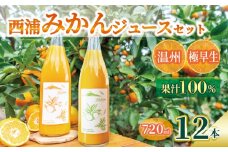 オレンジ ジュース ストレート 果汁 100％ 温州 極早生 みかん 720ml×12本 飲み比べ セット 西浦 蜜柑 濃厚 飲み物 ミカン 人気 贈答用 静岡 沼津