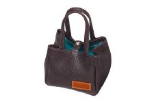 「三嶋柄入り」ハンドメイド 牛革ミニバッグ(小)＜こげ茶＞ ハンドメイド 牛革 ミニバッグ やわらか牛革 裏地 は 綿 を使用 かわいい おしゃれ レディース シンプル 贈り物 ギフト プレゼント 手提げ バック