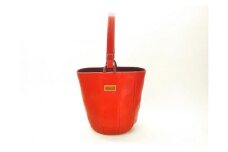 「三嶋柄入り」ハンドメイド牛革丸底バッグ＜赤＞ バッグ やわらかい 牛革 かわいい ハンドメイド おしゃれ レディース シンプル 贈り物 ギフト プレゼント 手提げ バック 底が丸形の小さめのバッグ 静岡県 三島市