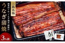 うなぎ 蒲焼 3人前 360g~ 冷蔵 三島名物 3代続くうなぎ屋 うなぎ蒲焼 真空パック 三島名物 御殿川 極上うなぎ 熟練 職人 静岡県 三島市 土用丑の日 晩ごはん 家族 惣菜
