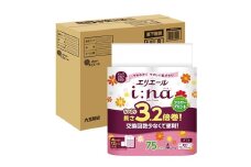 0016-10-05　エリエール i:na （イーナ） トイレットティシュー フラワープリント 3.2倍巻 ダブル 4R×8パック 32個 【ハーフケース】　75m 32ロール トイレットペーパー