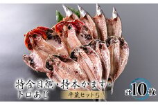 干物10枚セット＜平蔵セット5＞　平蔵のトロあじ4枚・特本かます4枚・特金目鯛2枚　伊豆伊東の干物【1607341】