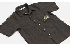 [№5695-0552]島田帯シャツ男性用(近江ちぢみ・茶色・M)
